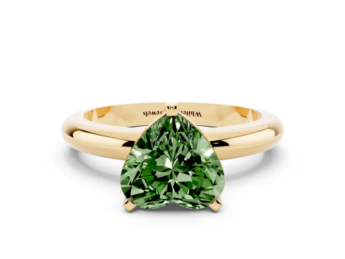 Fancy Green Heart Cut Diamond Solitaire Engagement Ring with Round Band and Four-Prong Setting Yellow gold