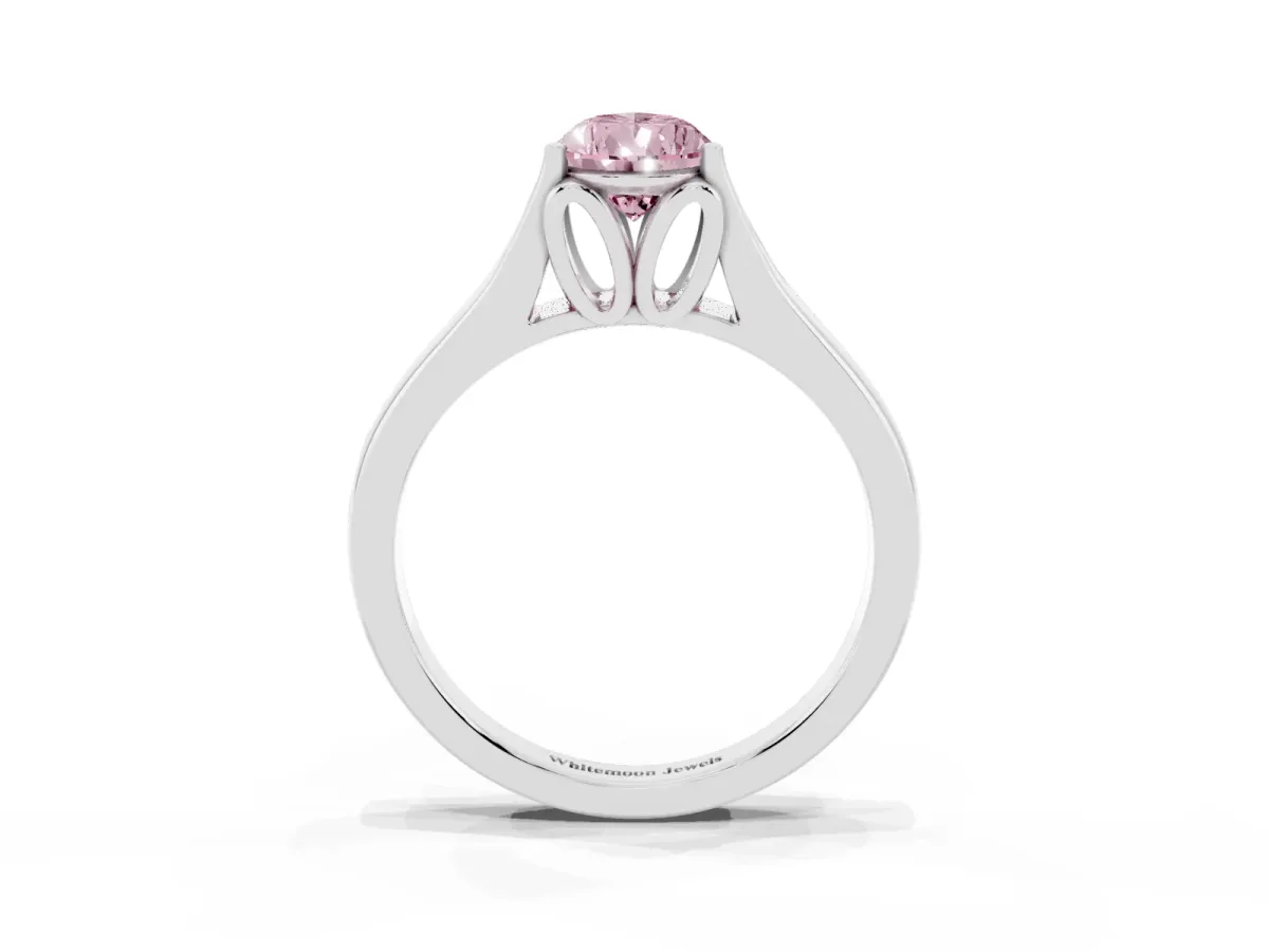 Fancy Pink Pear Cut Solitaire Diamond Ring with Cathedral Band and Four-Prong Setting Silver