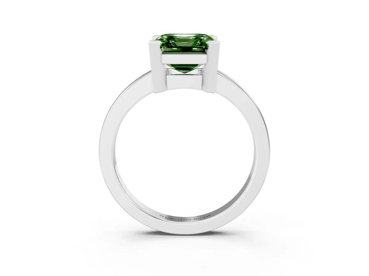 Fancy Green Asscher Cut Cut Solitaire Ring with Four-Prong Setting and Classic Band Silver