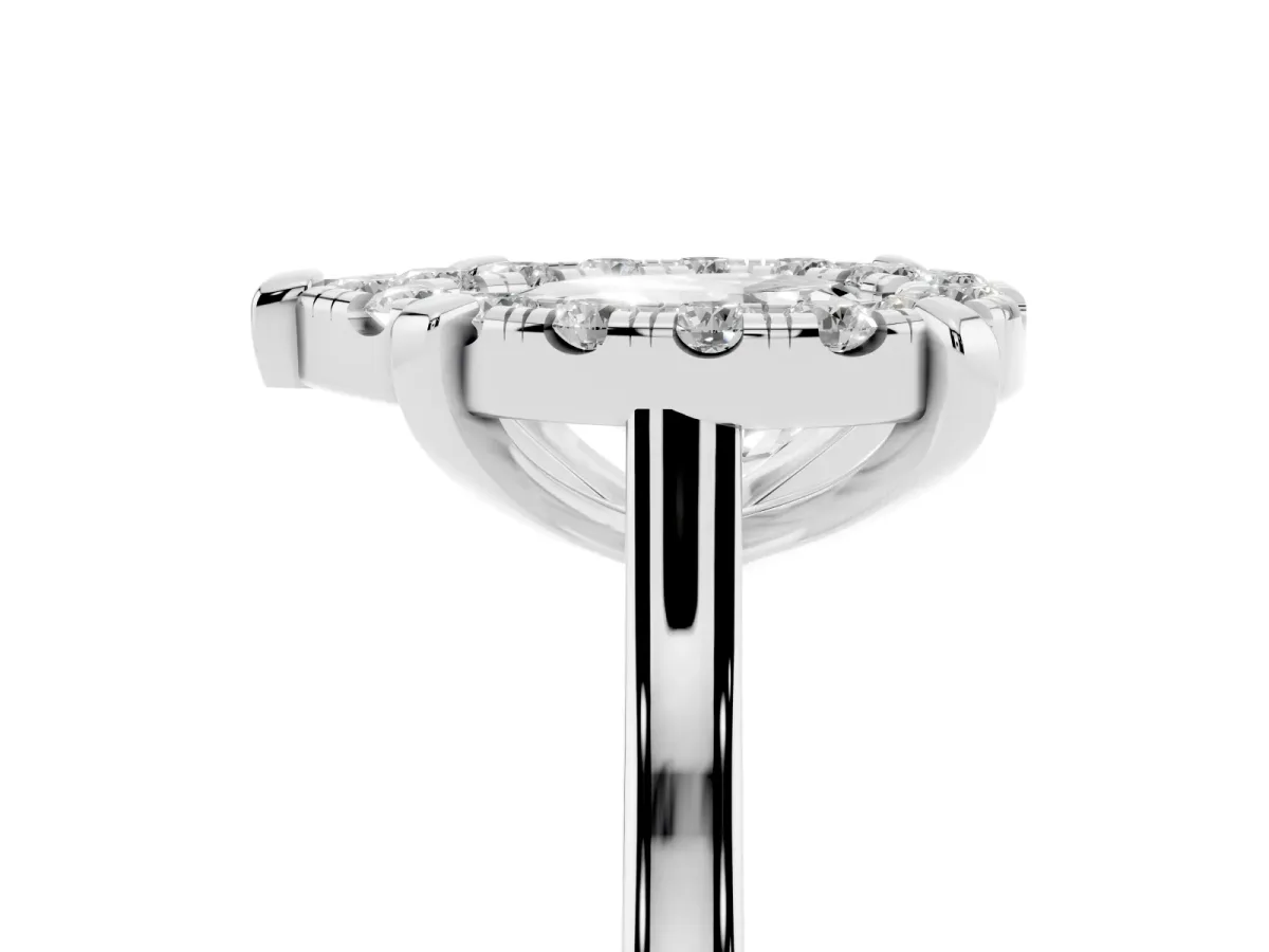 Pear Cut Diamond Cluster Halo Solitaire with Four-Prong Setting Platinum