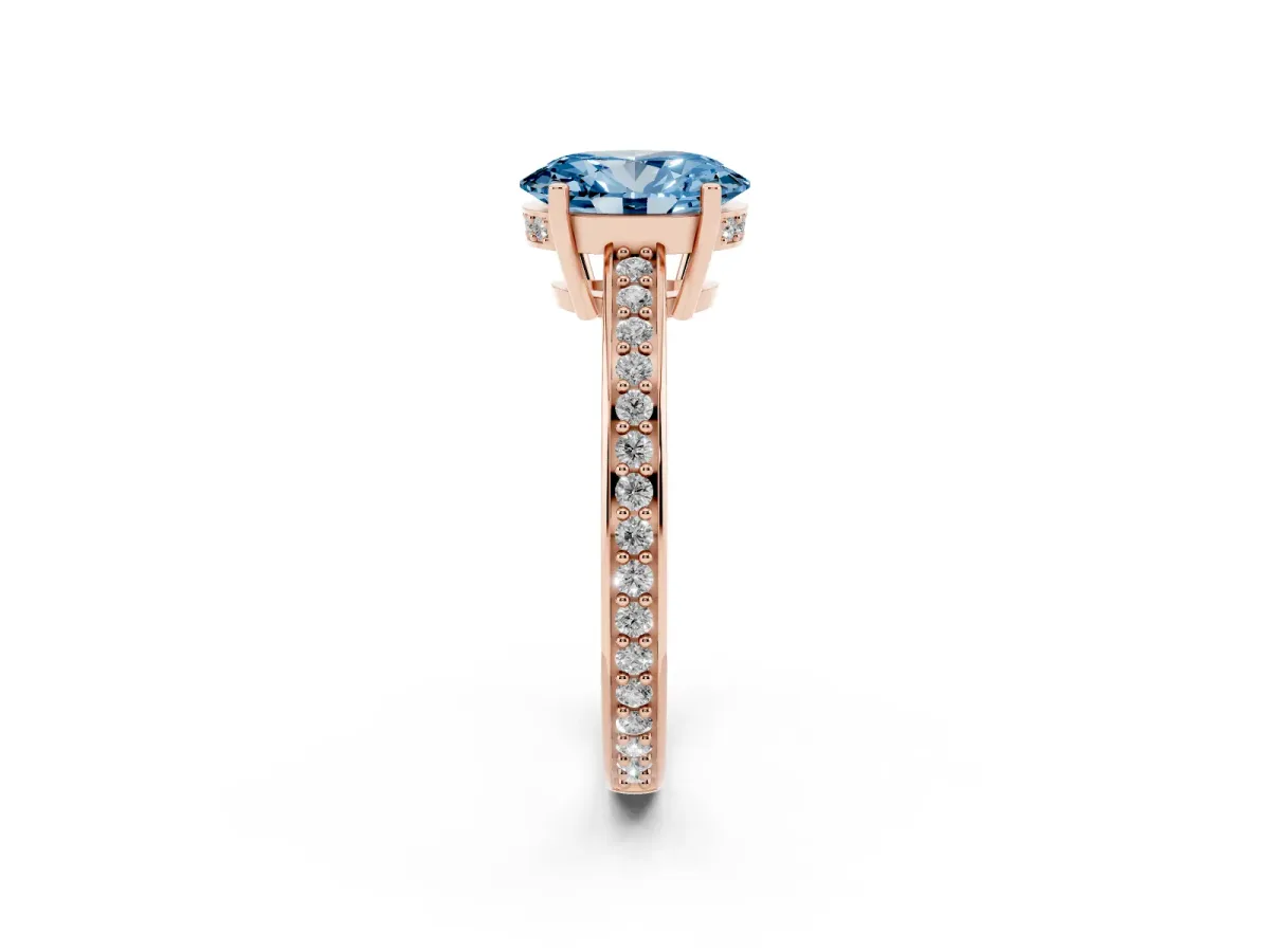 Fancy Blue Oval Cut Solitaire Pavé Band Prong Setting Ring Rose gold