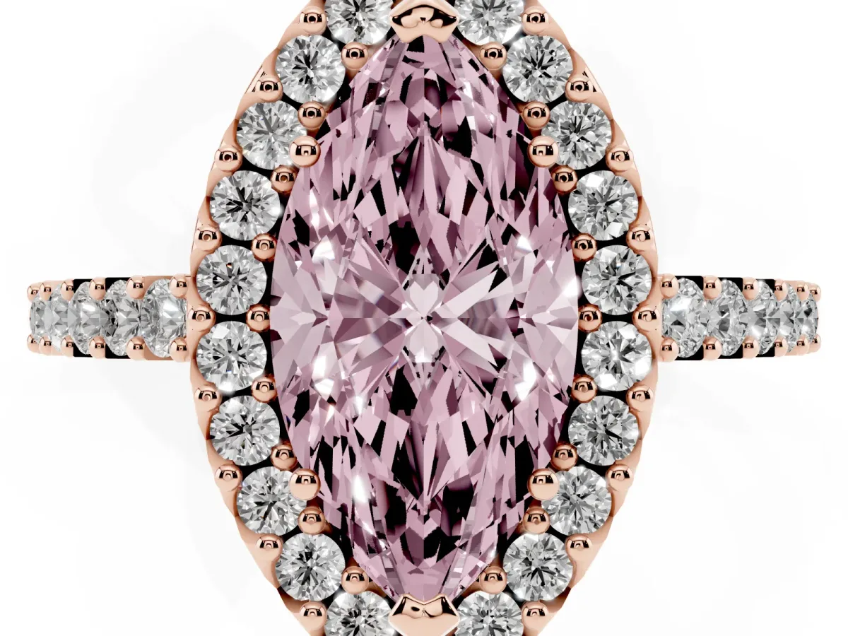 Fancy Pink Marquise Cut Halo Diamond Pavé Solitaire Ring Rose gold