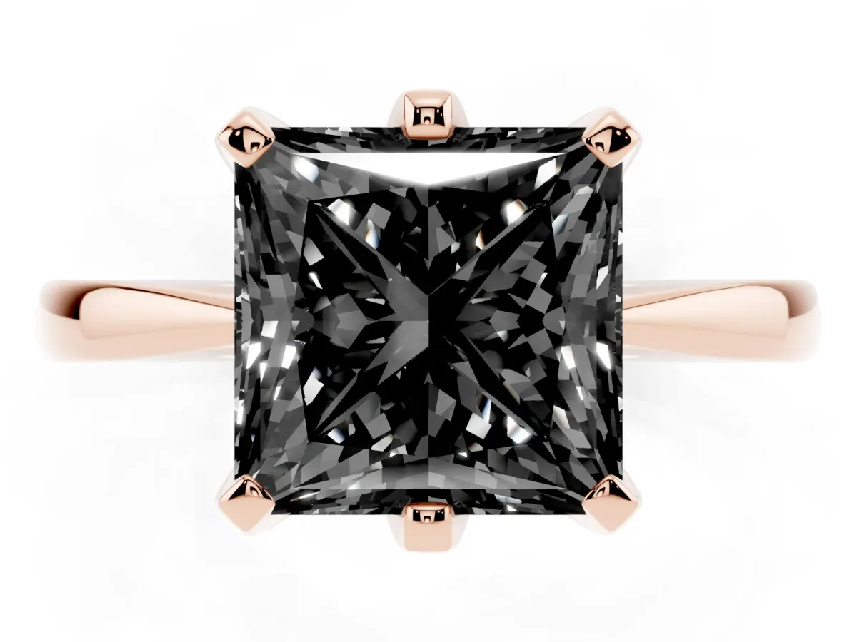 Fancy Black Princess Cut Solitaire Engagement Ring with Six-Prong Setting and Tapered Band Rose gold