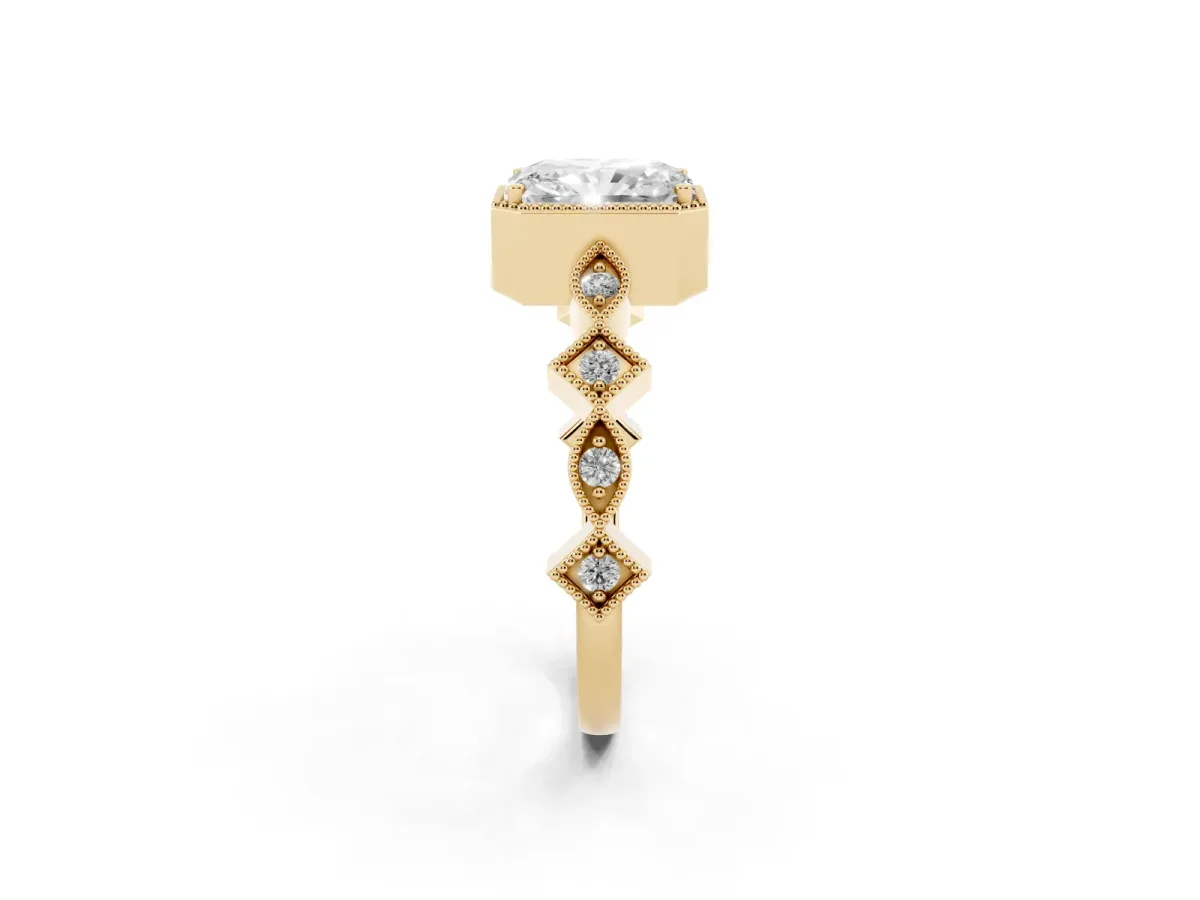 Radiant Cut Milgrain Marquise Diamond Twist Band Ring Yellow gold