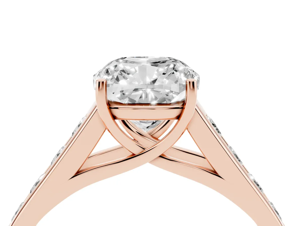 Cushion Cut Solitaire Channel-Set Diamond Engagement Ring with Four-Prong Setting Rose gold