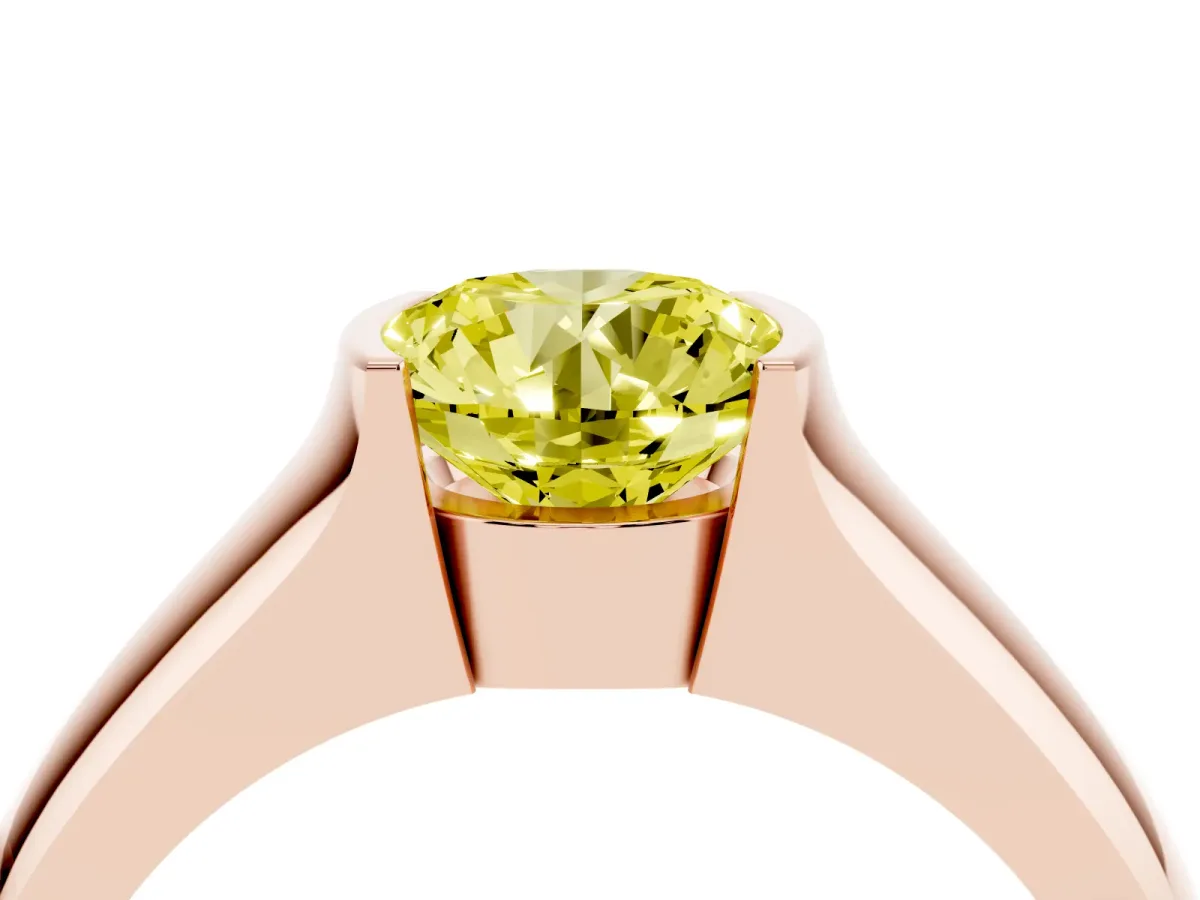 Fancy Yellow Round Cut Solitaire Bezel Set Diamond Ring with Wide Band Rose gold