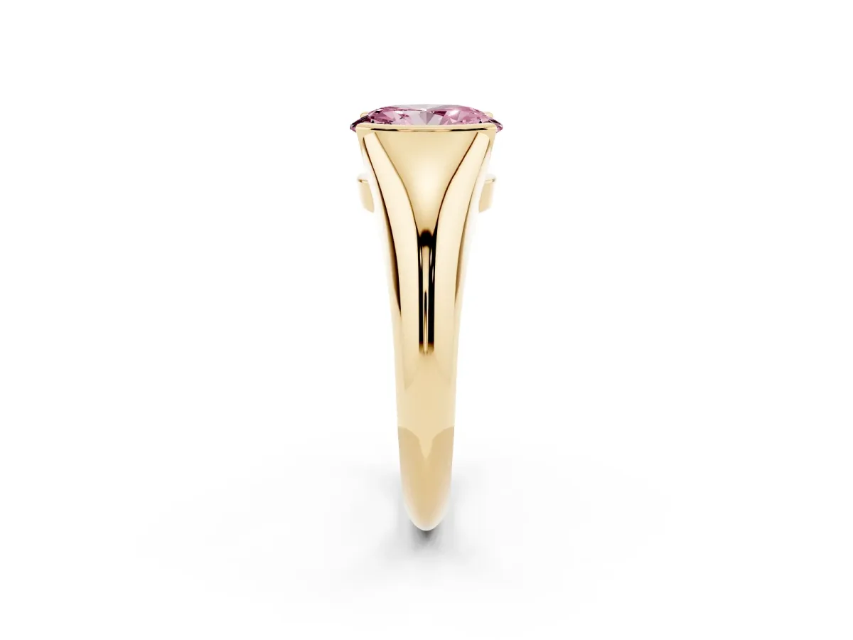 Fancy Pink Oval Cut Solitaire Tension Set Diamond Ring Yellow gold
