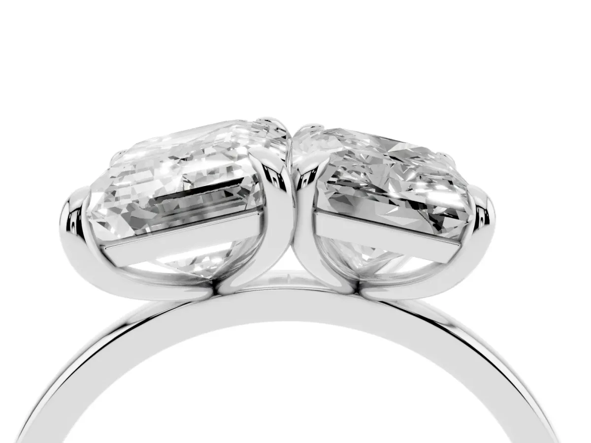 Emerald and Radiant Toi Moi Ring with Prong Setting and Plain Band Platinum