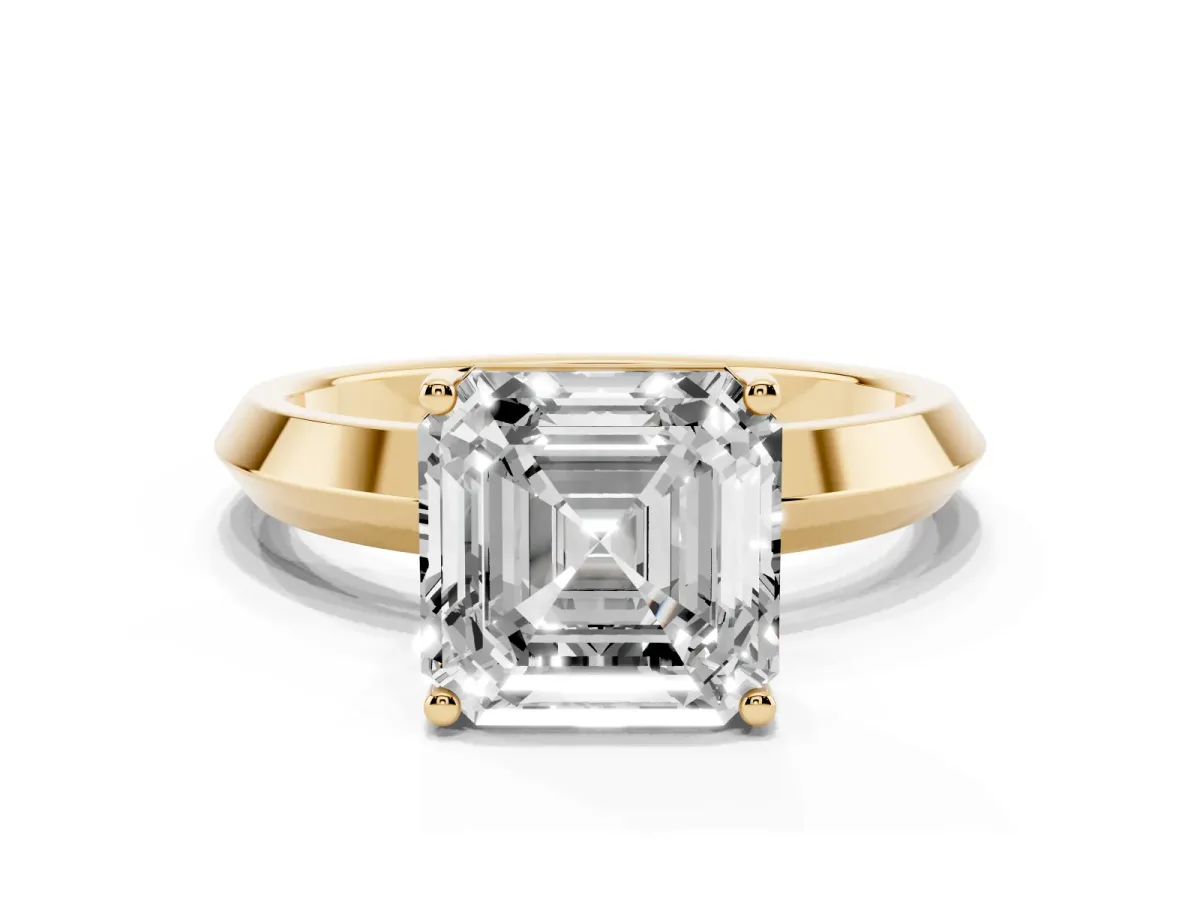 Asscher Cut Cut Solitaire Engagement Ring with Flat Band and Four-Prong Setting Yellow gold
