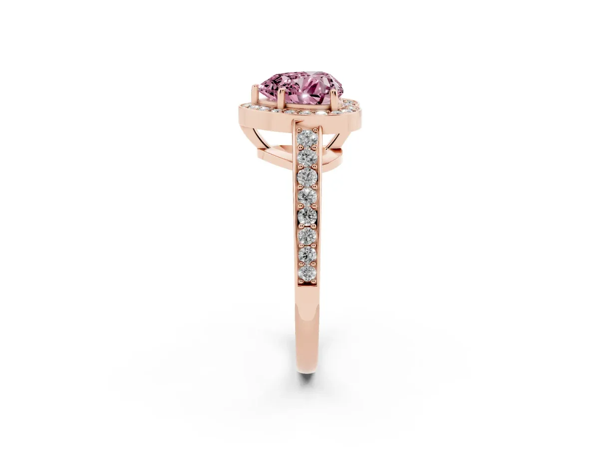 Fancy Pink Heart Cut Halo Pavé Diamond Engagement Ring with Bezel Setting Rose gold