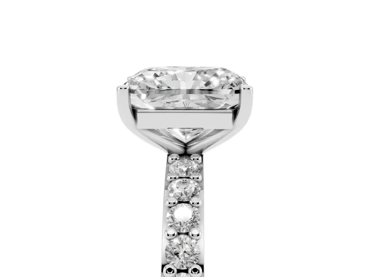 Radiant Cut Cut Diamond Solitaire with Pave Band and Four-Prong Setting Silver