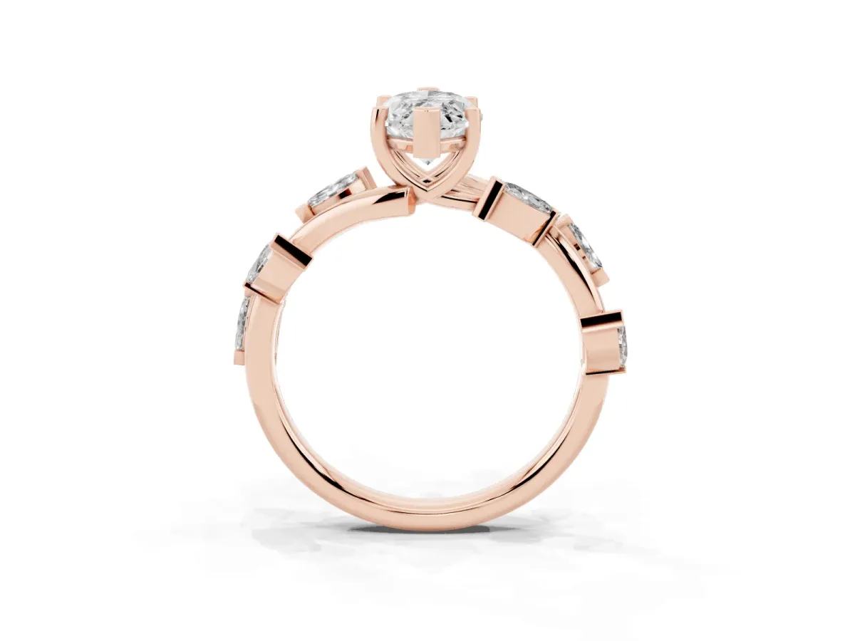Marquise Cut Solitaire Twisted Band Marquise Accent Prong Setting Ring Rose gold