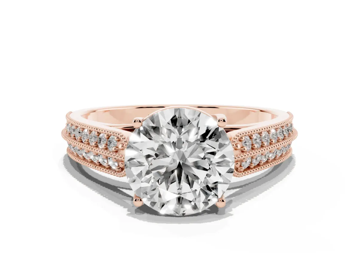 Round Cut Cut Pave Split Shank Engagement Ring with Four-Prong Setting Rose gold