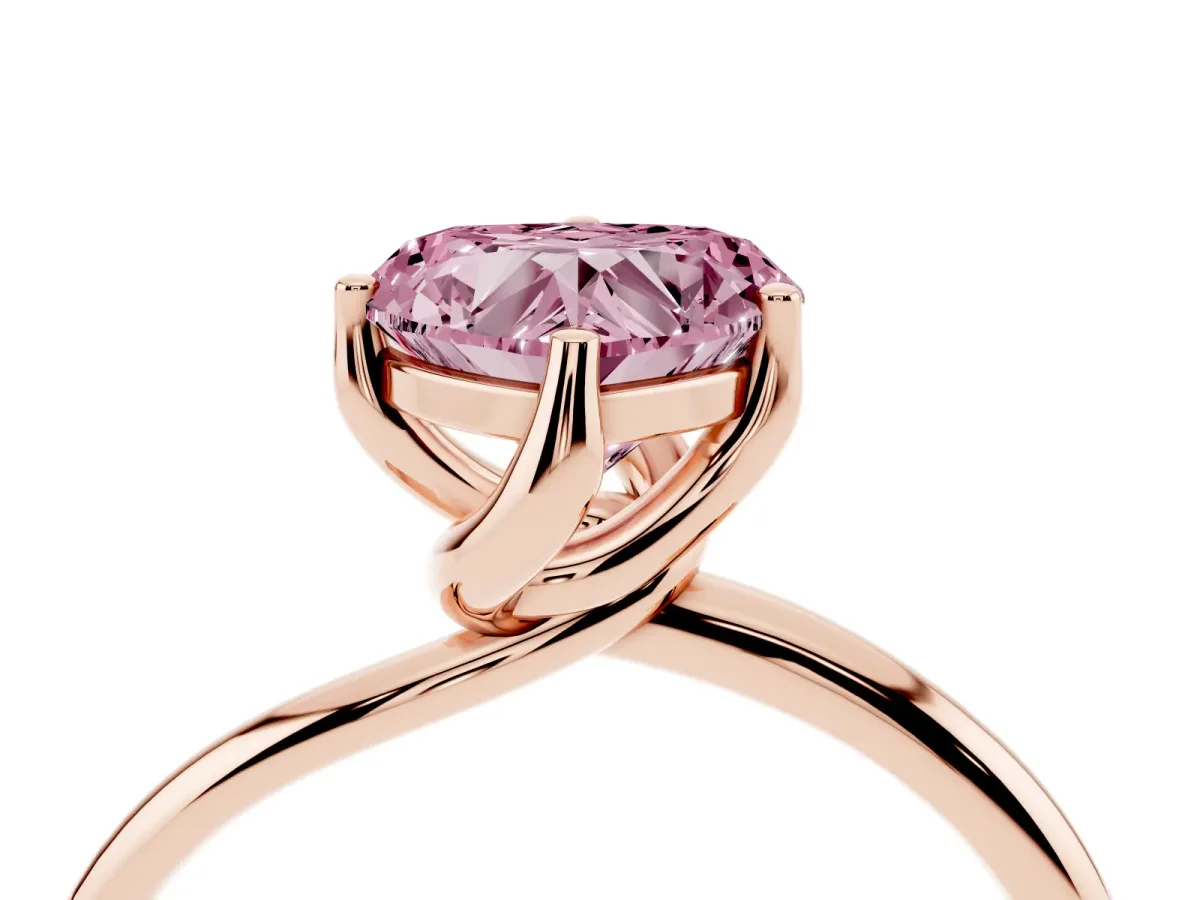 Fancy Pink Heart Cut Diamond Solitaire Engagement Ring with Four-Prong Setting and Classic Band Rose gold