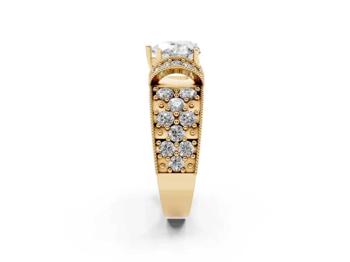 Heart Cut Halo Pave Diamond Engagement Ring with Milgrain Detailing Yellow gold