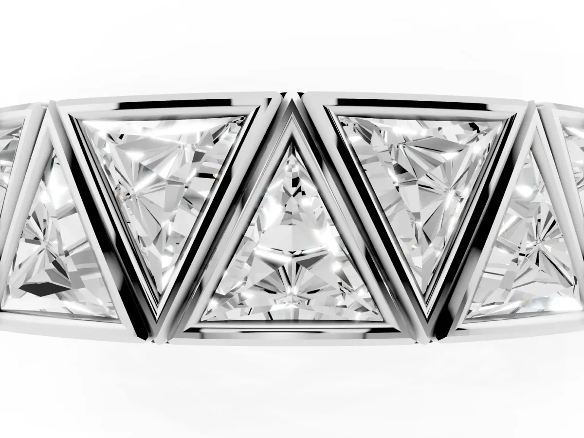 Triangle Diamond Geometric Mens Band Silver