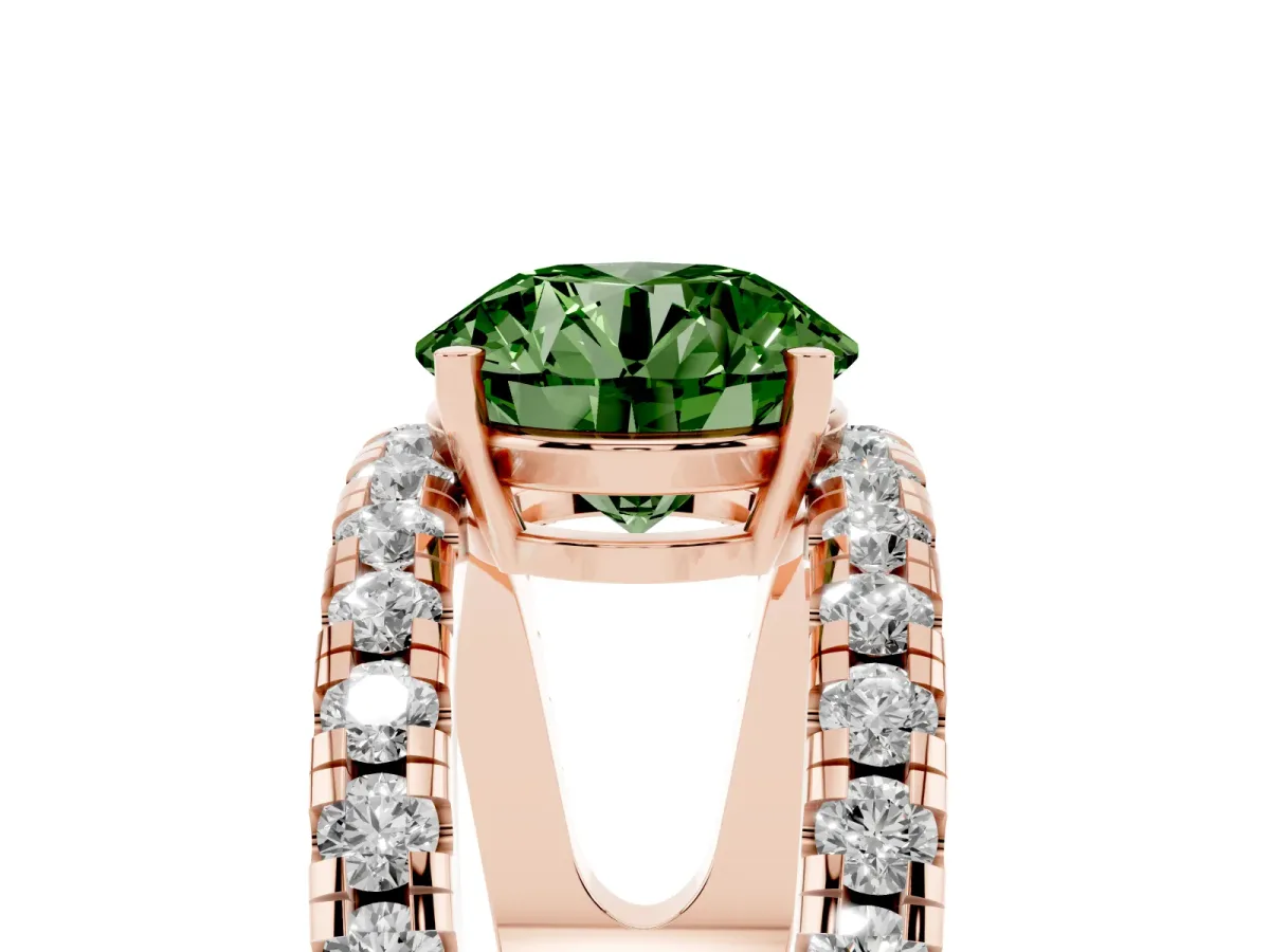 Fancy Green Round Cut Solitaire Split Shank Pave Diamond Ring Rose gold