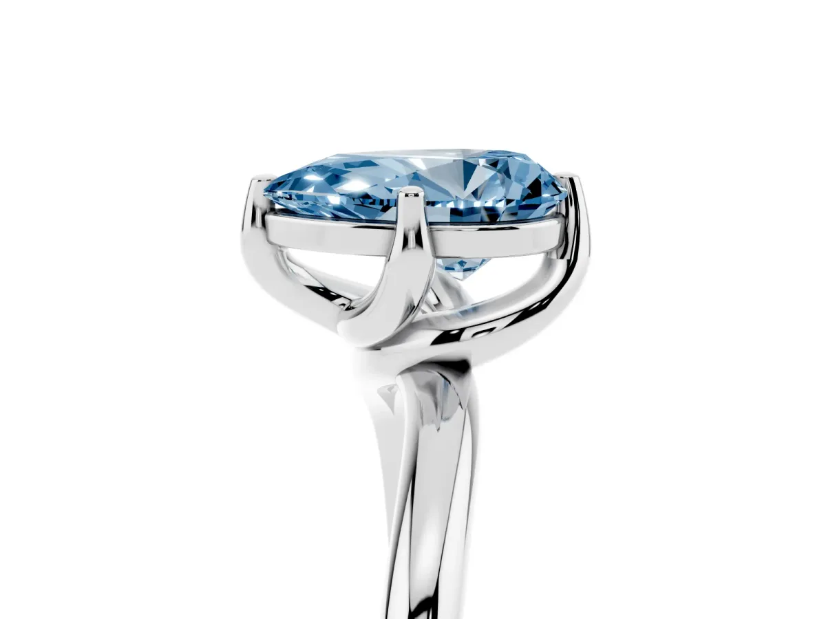 Fancy Blue Pear Cut Diamond Solitaire Engagement Ring with Four-Prong Setting and Classic Band Silver