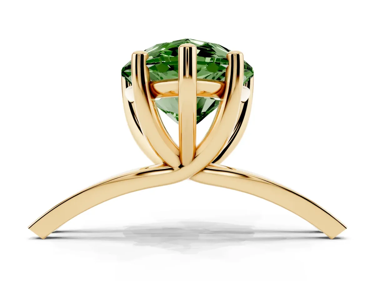 Fancy Green Pear Cut Cut Diamond Solitaire Engagement Ring with Tapered Plain Band and Four-Prong Setting Yellow gold