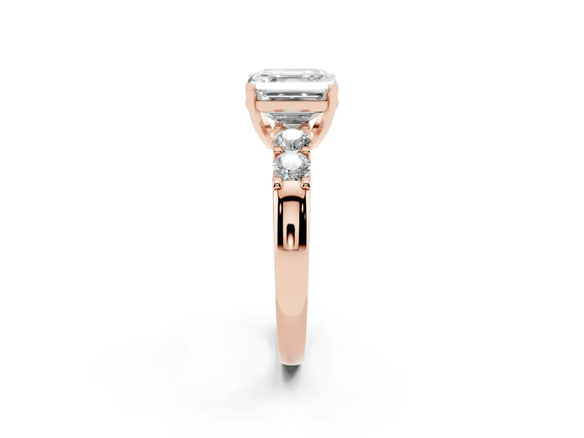 Asscher Cut Brilliant Cut Diamond Five-Stone Prong Set Engagement Ring with Channel Band Rose gold
