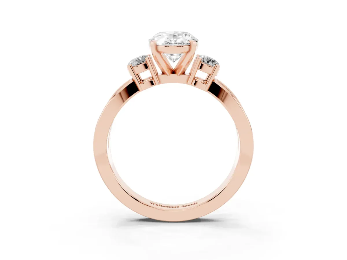 Three-Stone Oval Cut Cut Diamond Twist Band with Prong Setting Rose gold