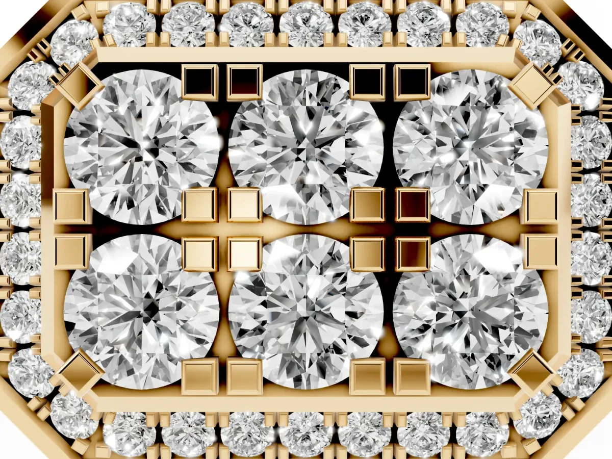 Round Diamond Cluster Halo Mens Ring Yellow gold