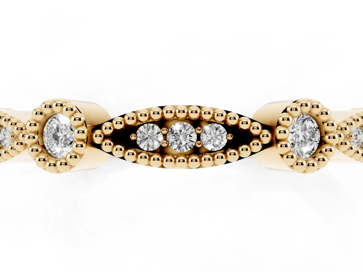 Milgrain Bezel and Marquise Diamond Band Yellow gold