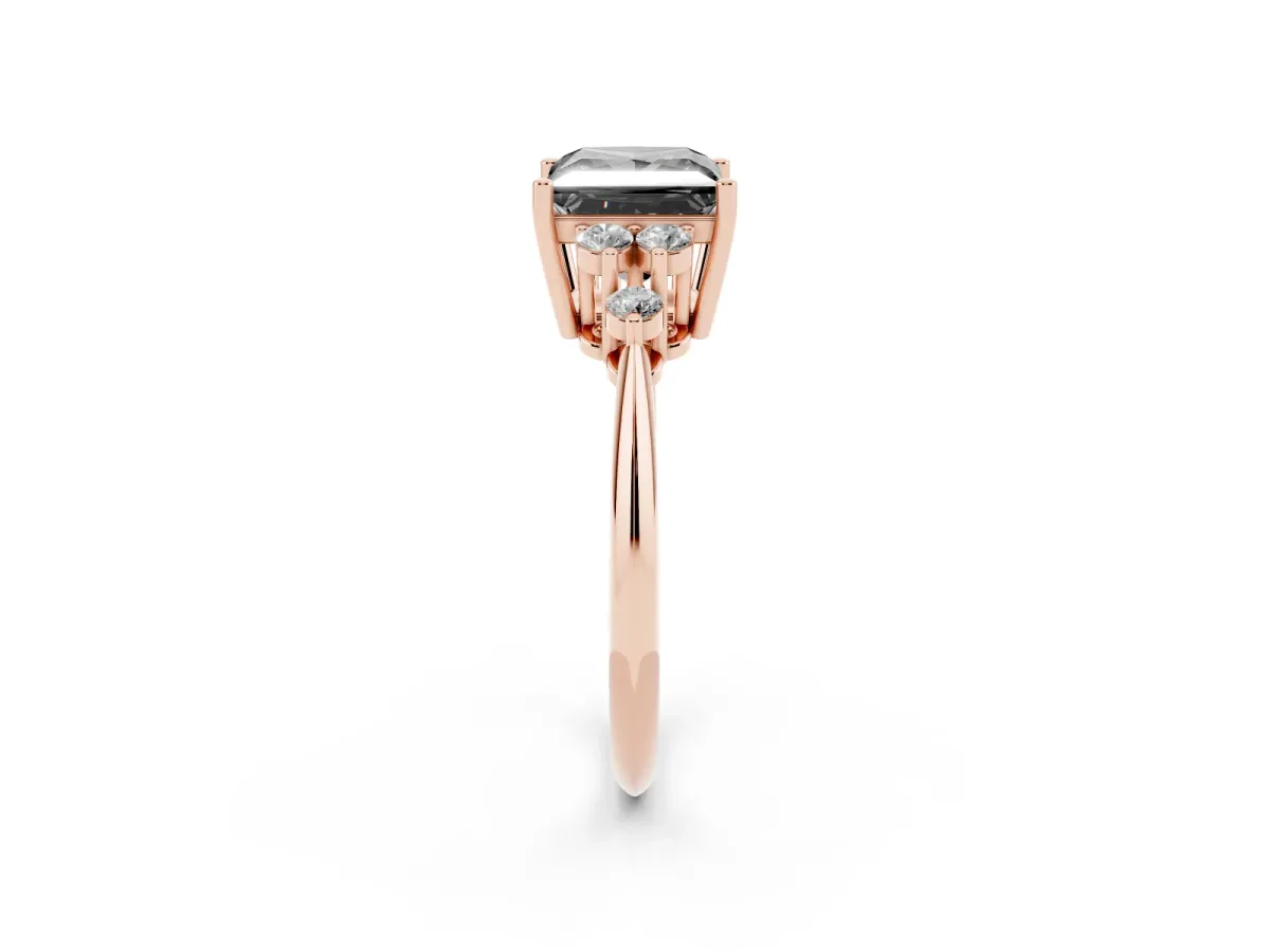 Fancy Black Princess Cut Cut Diamond Cluster Ring with Solitaire Band and Four-Prong Setting Rose gold