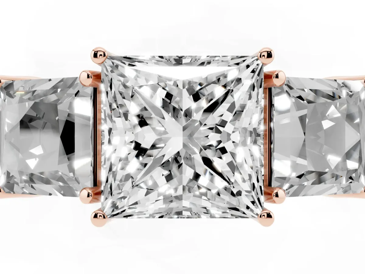 Three-Stone Princess Cut Cut Milgrain Pavé Engagement Ring Rose gold