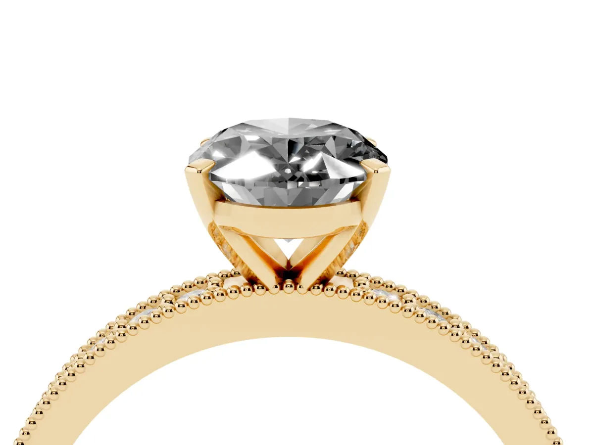 Fancy Black Oval Cut Diamond Milgrain Pavé Engagement Ring with Four-Prong Setting Yellow gold