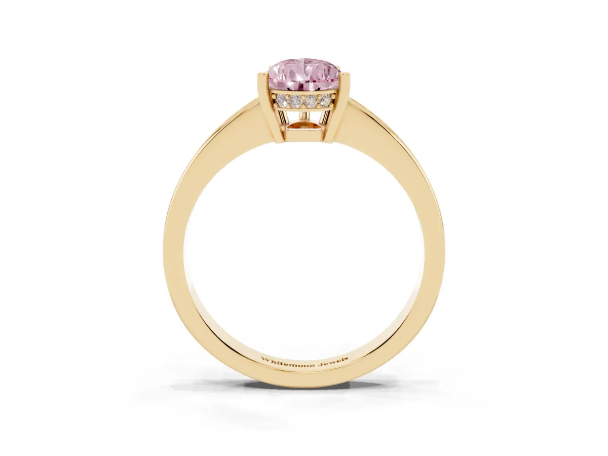 Fancy Pink Pear Cut Solitaire Pavé Band Prong Setting Ring Yellow gold