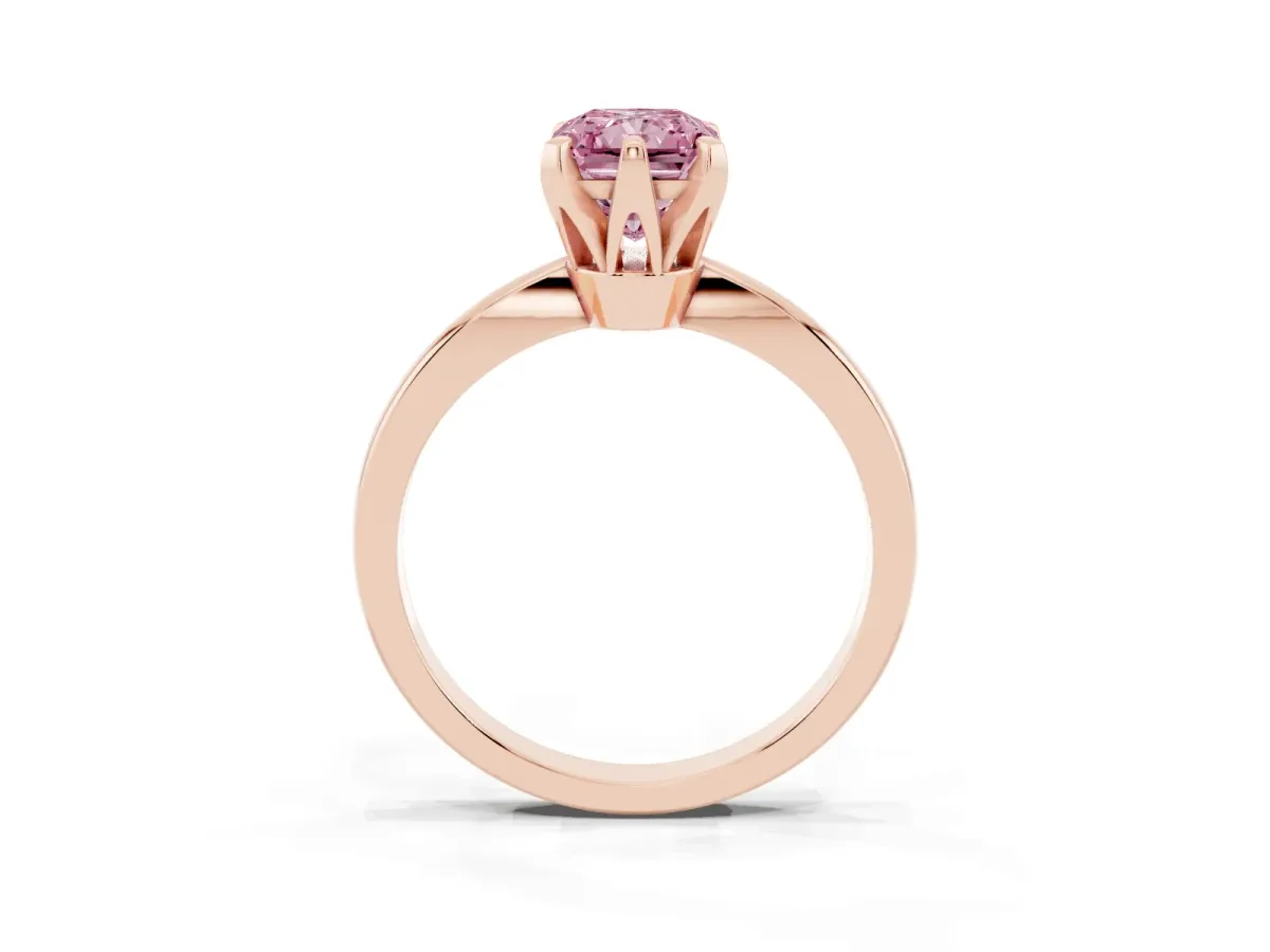 Fancy Pink Radiant Cut Solitaire Engagement Ring with Six-Prong Setting and Tapered Band Rose gold