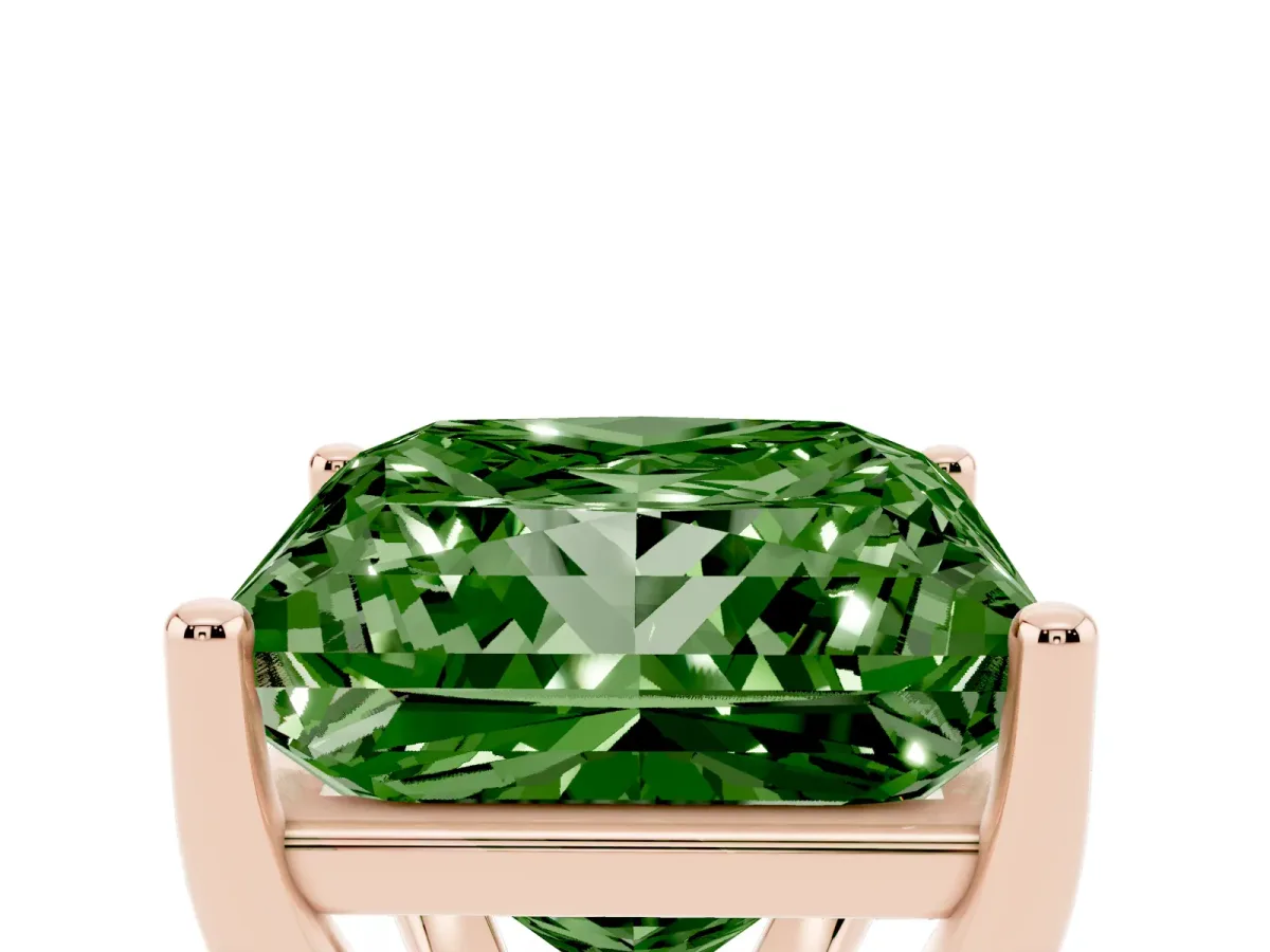 Fancy Green Princess Cut Cut Diamond Solitaire Engagement Ring with Tapered Plain Band and Four-Prong Setting Rose gold
