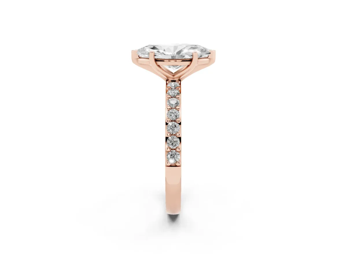 Marquise Cut Cut Diamond Solitaire with Pave Band and Four-Prong Setting Rose gold