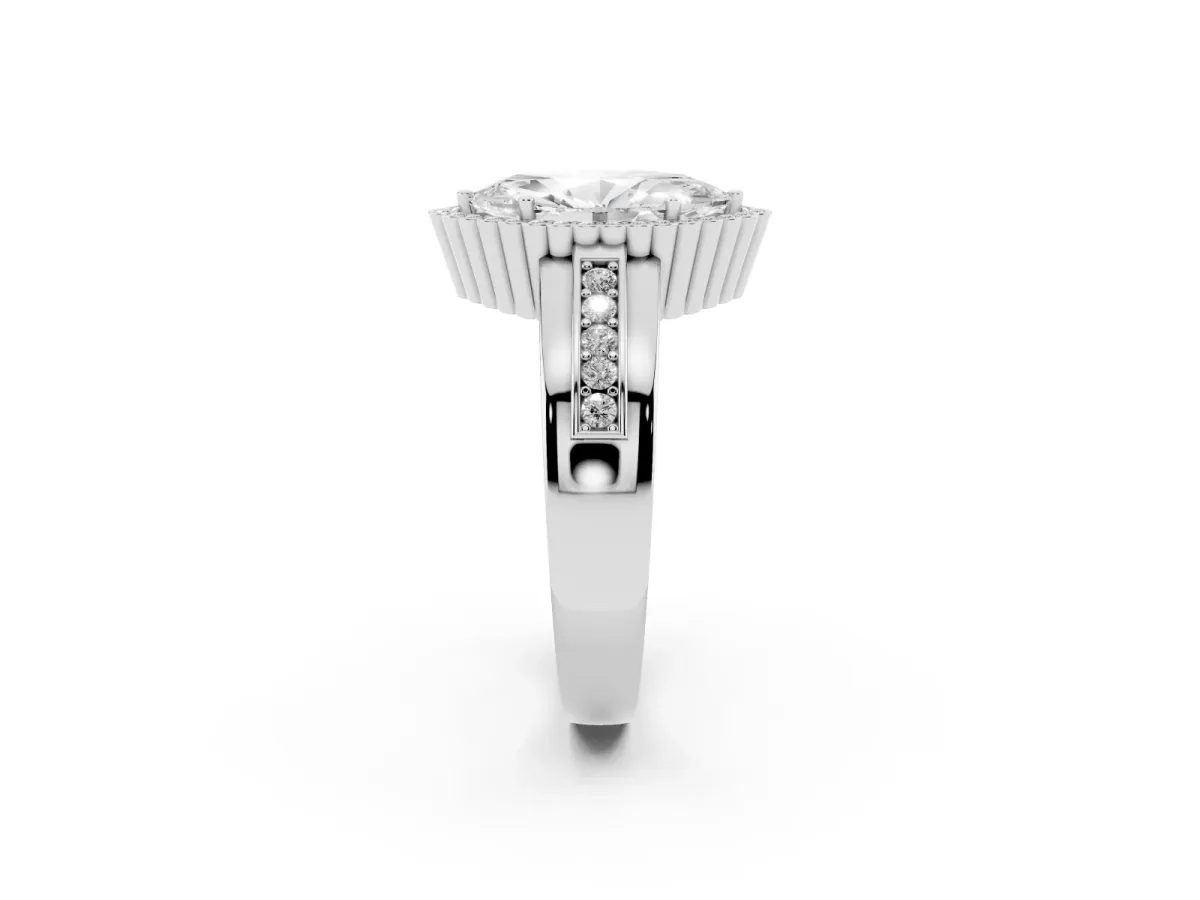 Marquise Cut Cut Halo Pave Band Four-Prong Ring White gold