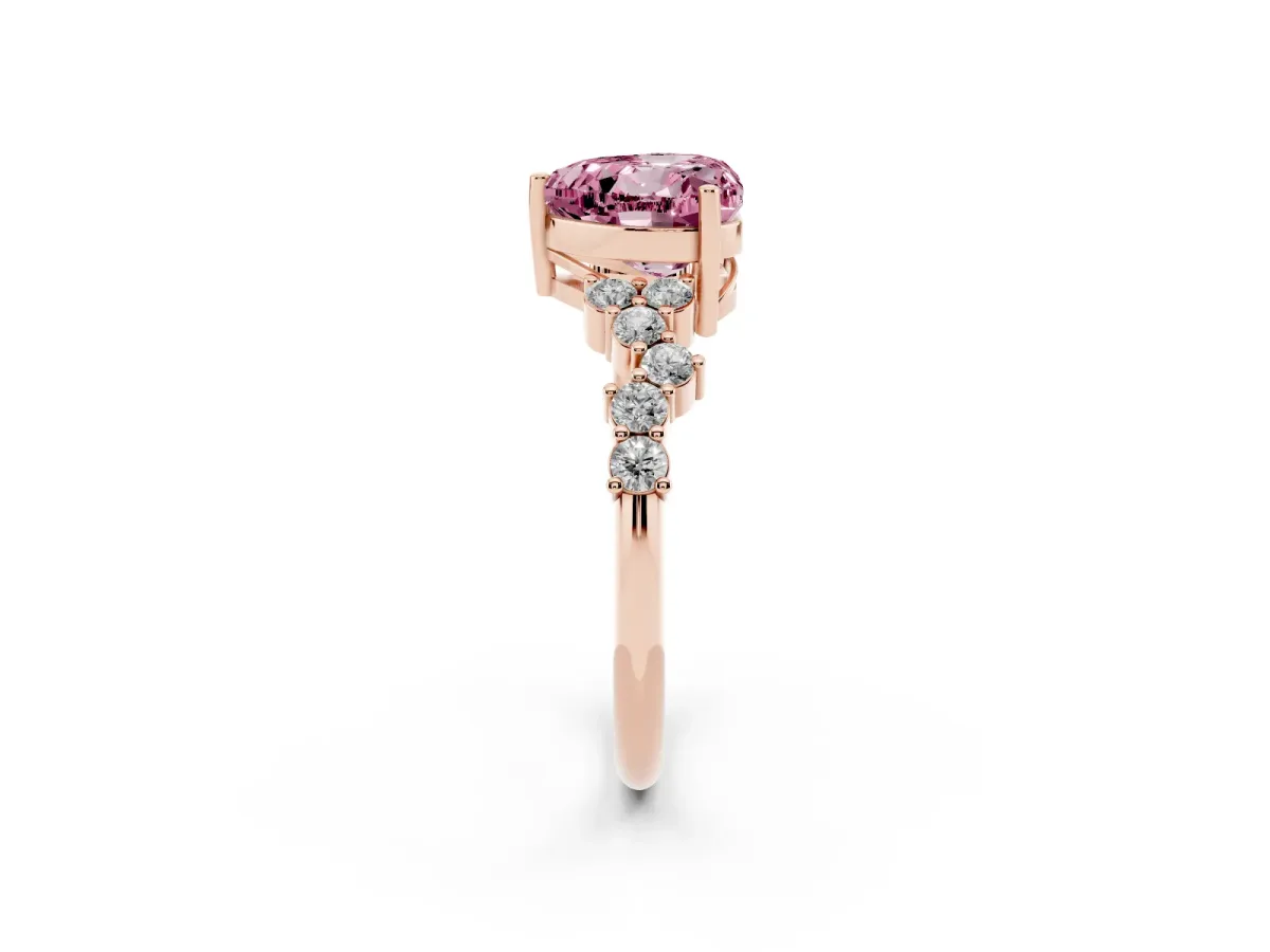 Fancy Pink Heart Cut Diamond Scattered Round Accent Ring with Prong Setting Rose gold