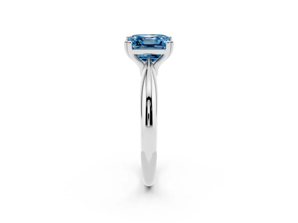 Fancy Blue Asscher Cut Cut Solitaire Engagement Ring with Tapered Band and Four-Prong Setting Platinum
