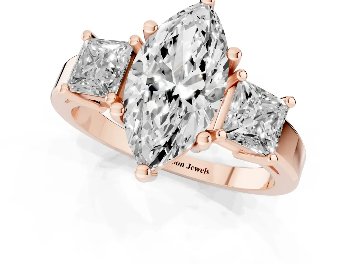 Three-Stone Marquise Cut Cut Solitaire Ring with Prong Setting Rose gold