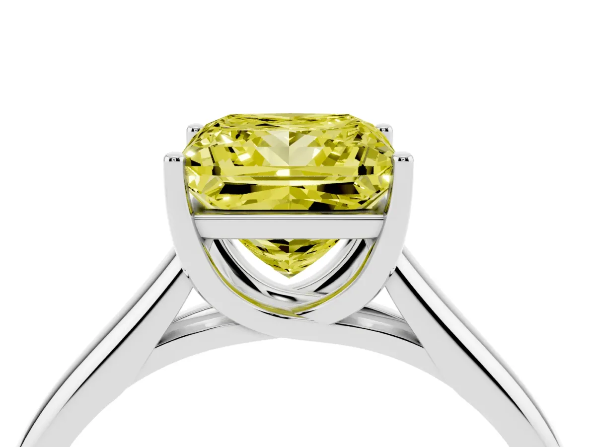 Fancy Yellow Princess Cut Solitaire Engagement Ring with Tapered Band and Four-Prong Setting Silver