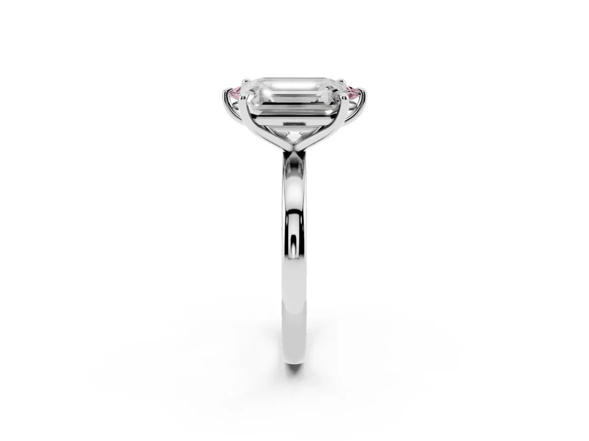 Fancy Pink Marquise Cut and Emerald Cut Toi Moi Ring with Prong Setting Silver
