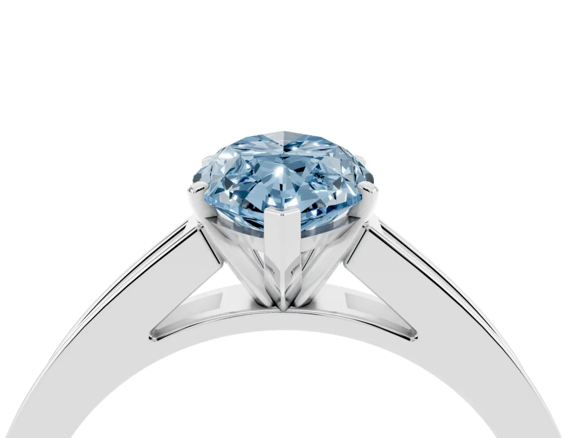 Fancy Blue Marquise Cut Solitaire Diamond Ring with Channel-Set Band and Four-Prong Setting Silver