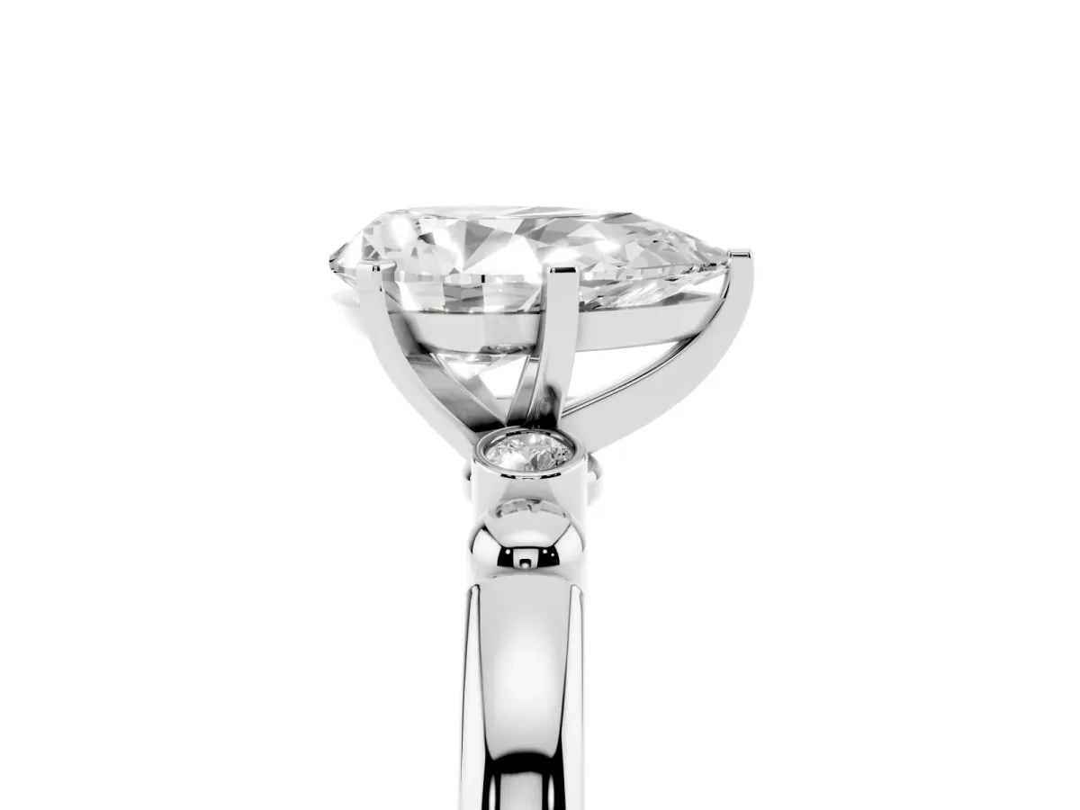 Pear Cut Solitaire Beaded Band with Four-Prong Setting White gold