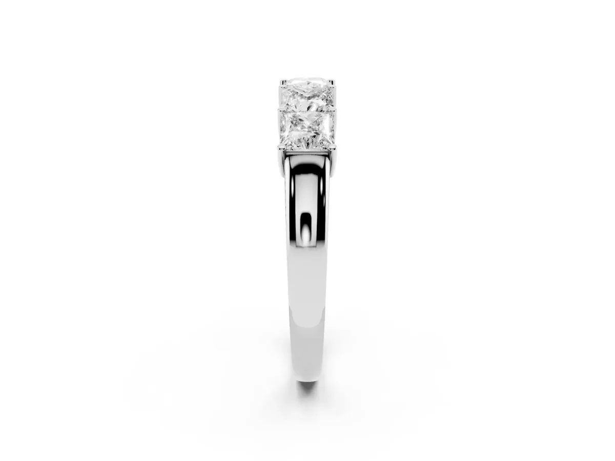 Princess Cut Five-Stone Diamond Band with Prong Setting Silver