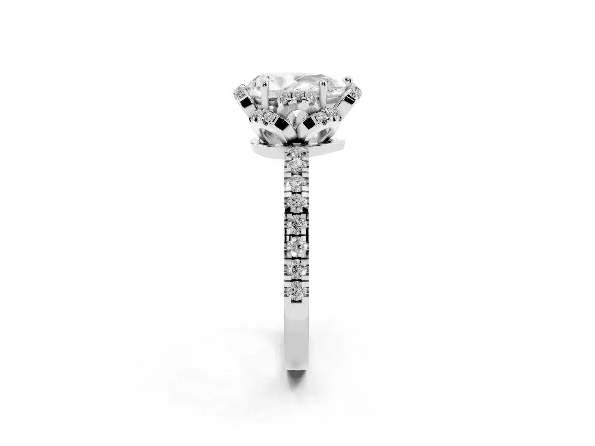 Pear Cut Halo Diamond Pave Band Ring with Four-Prong Setting Platinum