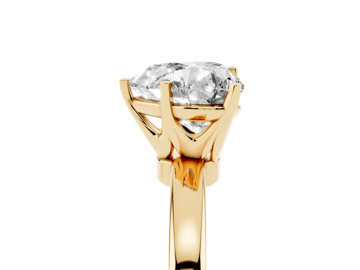 Heart Cut Solitaire Diamond Ring with Six-Prong Setting on a Classic Band Yellow gold
