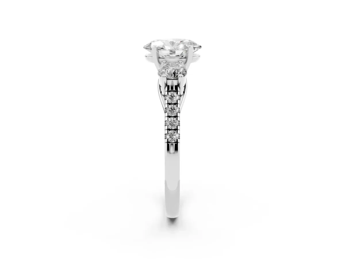 Three-Stone Oval Cut Diamond Pavé Band with Four-Prong Setting Silver