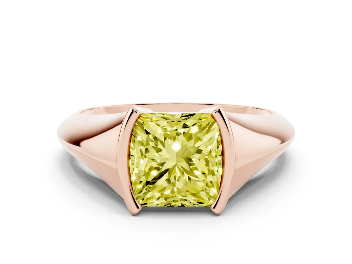Fancy Yellow Princess Cut Solitaire Tension Set Diamond Ring Rose gold