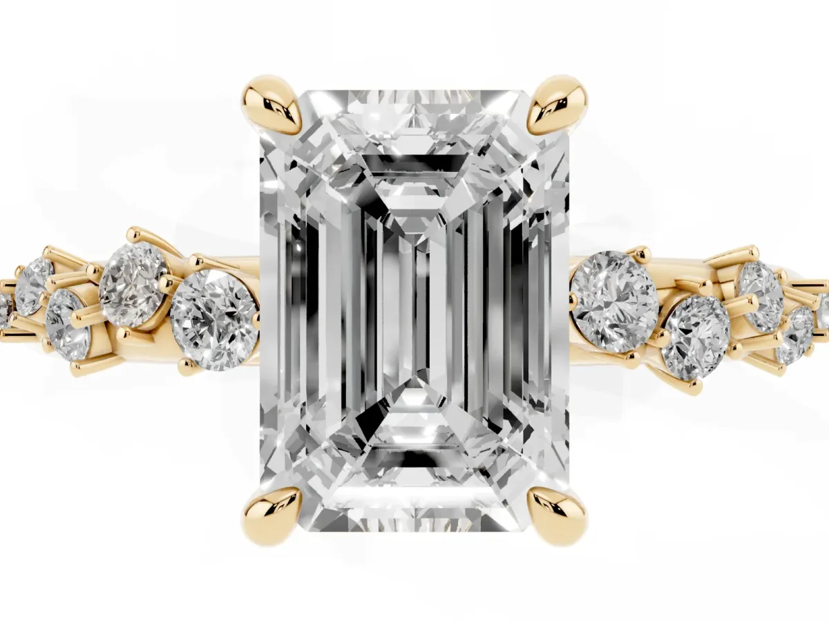 Emerald Cut Cut Diamond Vine Band with Four-Prong Setting Yellow gold
