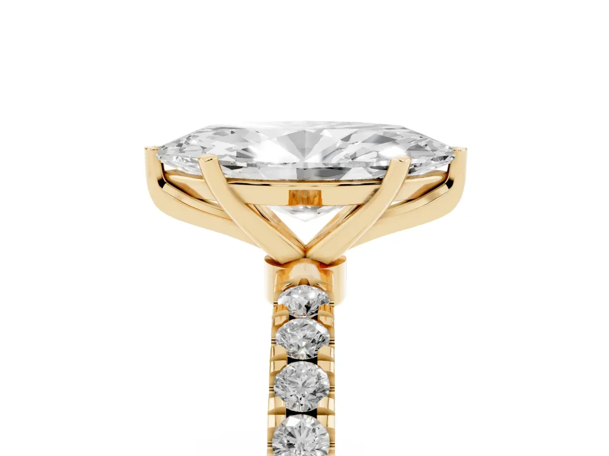 Marquise Cut Diamond Solitaire Ring with Pavé Accents and Four-Prong Setting Yellow gold