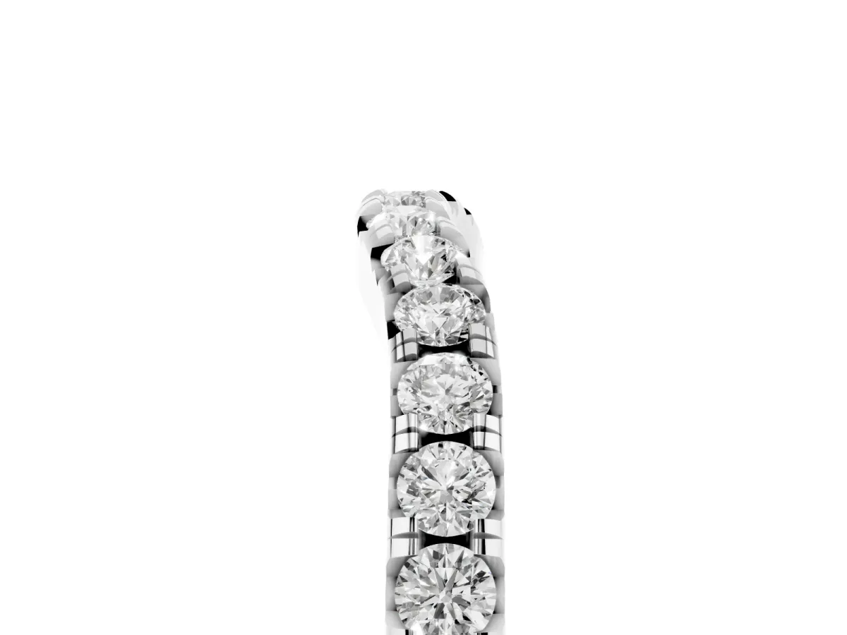 Round Diamond Curved Pavé Wedding Band with Shared Prong Setting Silver